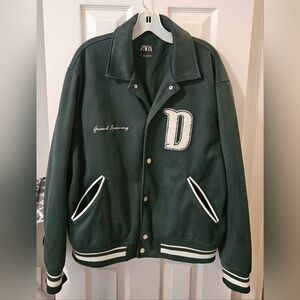 Zara Green Bomber Jacket Varsity Style